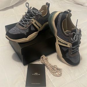 Women Coach sneaker blue and ivory “City Sole Knit Runners”